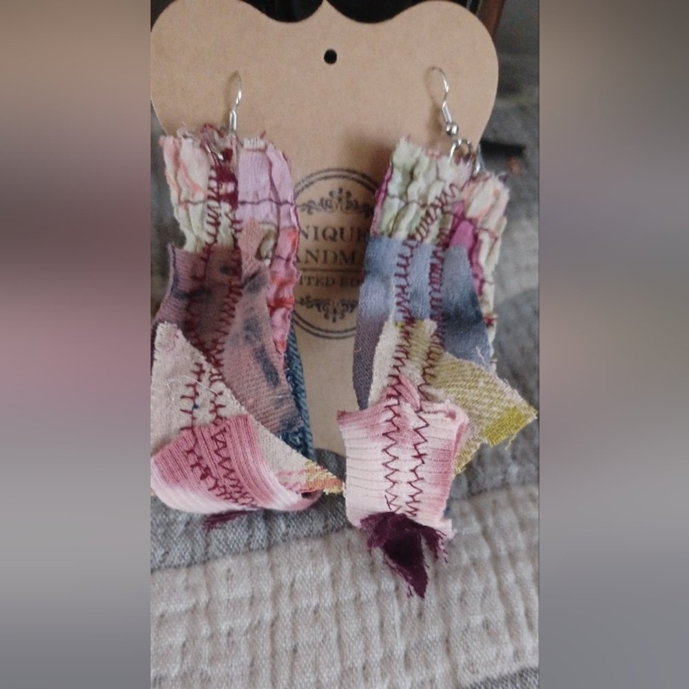 Colorful upcycled Patchwork Fabric Earrings